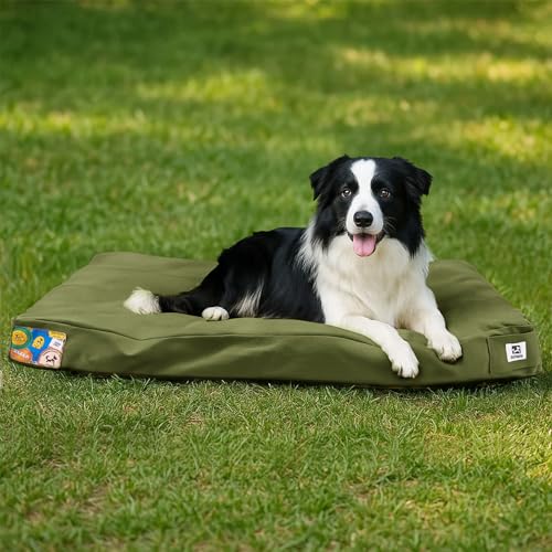 Sytopia 42-Inch Canvas Indestructible Outdoor Dog Bed, Waterproof & Washable with Removable Cover, Ideal for Medium & Large Dogs, Chew-Proof Great for Indoor, Outdoor, Crate, Patio Use (Green)