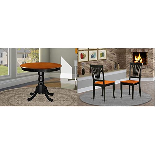East West Furniture ANT-BLK-TP Beautiful Dining Room Table & Avon Dining Chairs Wooden Seat and Black Hardwood Frame Dining Room Chair Set of 2