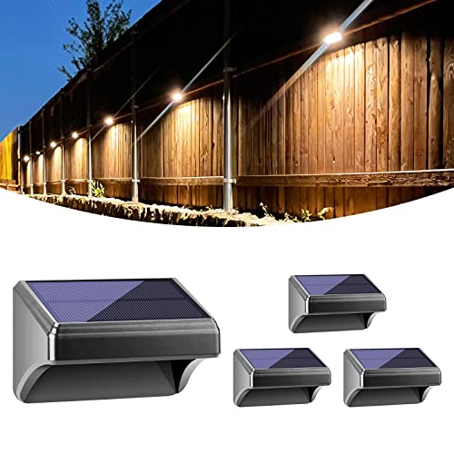 Bridika Solar Fence Lights, Fence Lights Fence Solar Lights Outdoor Waterproof Warm White & Color Glow LED Solar Lights for Backyard, Patio, Deck Railing, Stair Handrail and Wall (8 Packs, Plus Size)