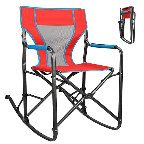 Oversized Rocking Camping Chair, Portable Folding Director Chair, Rocker Camp Chair for Outdoor Backyard Patio Lawn Garden