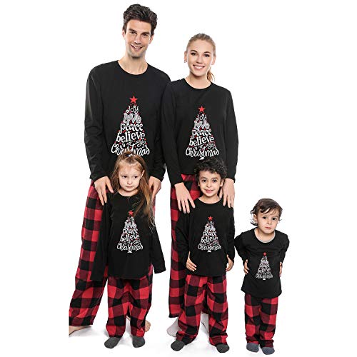 Matching Christmas Pajamas for Family, Funny Holiday Cute Let It Snow Print Tops Plaid Pants Xmas Sleepwear Pjs Set