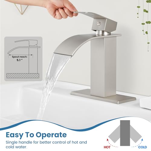 Airuida Brushed Gold Tall Waterfall Bathroom Vessel Sink Faucet Modern Bathroom Vanity Faucet Single Handle Single Hole Farmhouse Bar Mixer Tap Washbasin Faucet Deck Mount