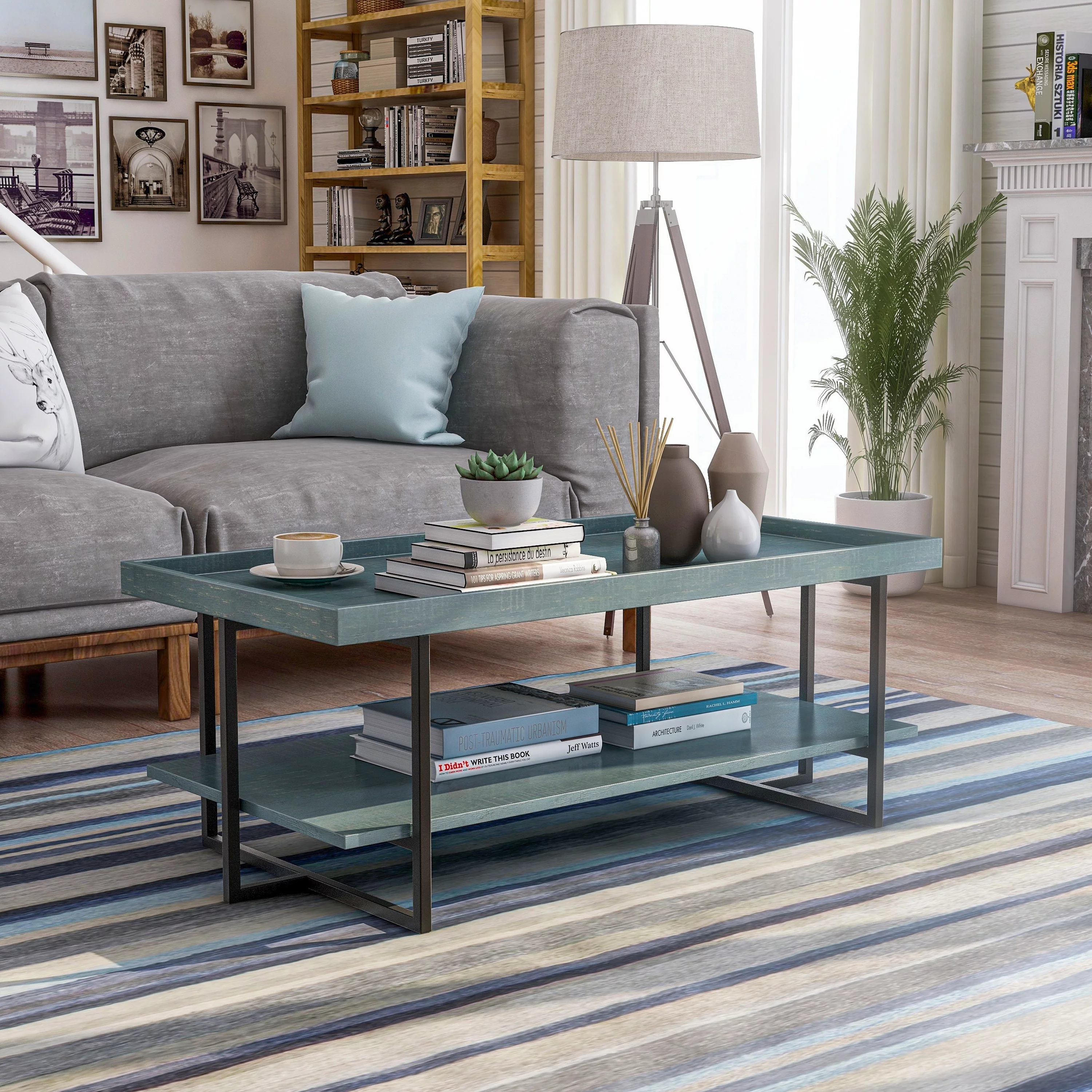 Furniture of America Damara Transitional 47-inch Metal 1-Shelf Coffee Table by  Antique Blue