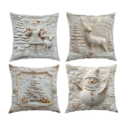 2026 New Christmas Pillow Covers Set of 4, Winter Xmas Couch Pillowcases Home Decor Holiday Party Decorations Cushion Cover for Office Sofa Bedroom Living Room Gift (White, 20 inch)