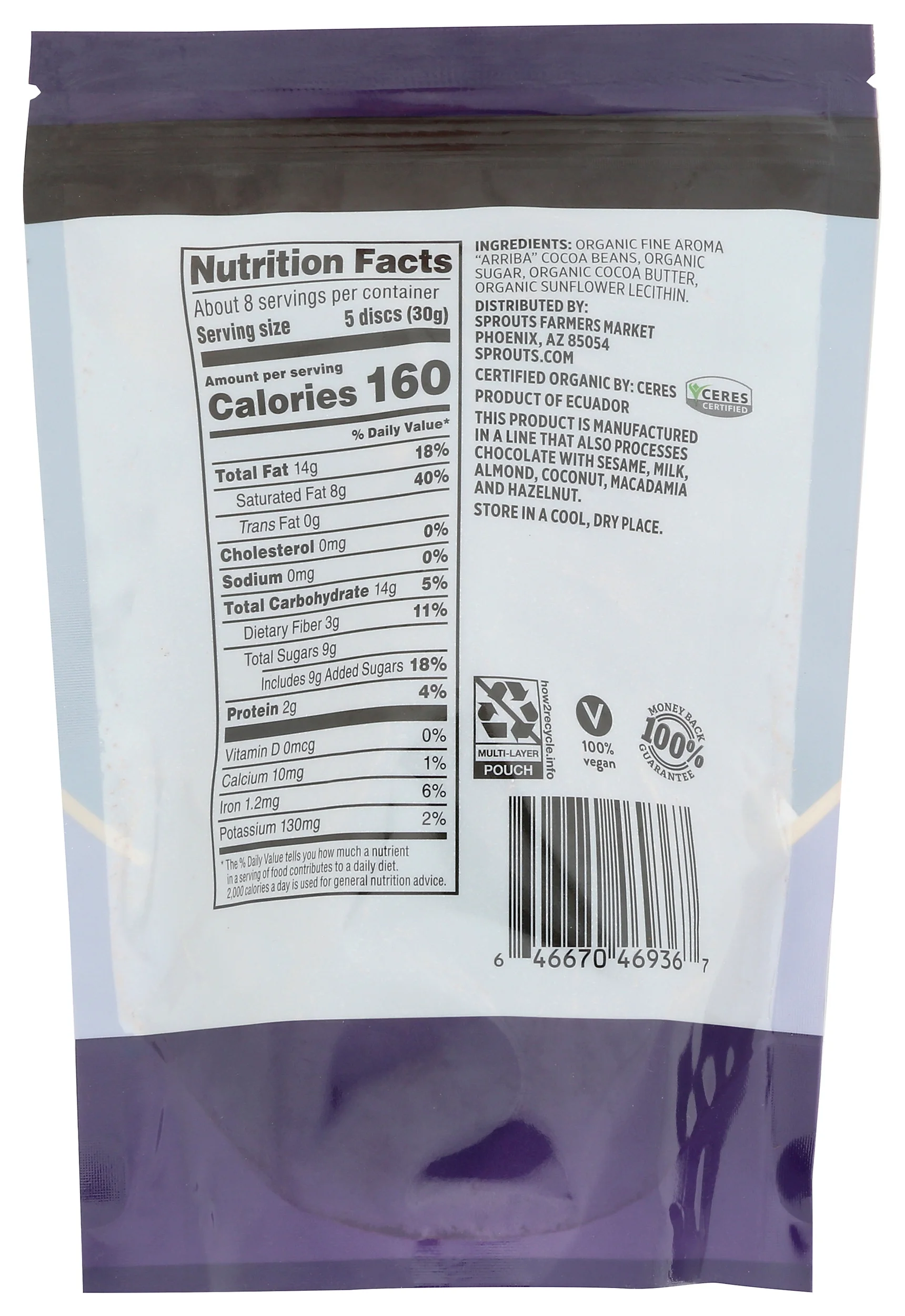 Sprouts Organic Dark Chocolate Bites, 70% Cocoa, Vegan Friendly, Usda Certified Organic Gluten Free, 8 Ounce (Pack Of 12)