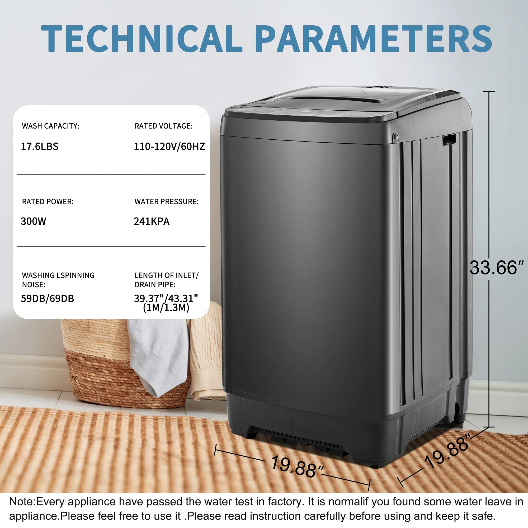 Churanty Small Portable Home Automatic Washer Machine with Drain Pump 17.6 Pounds for Apartments Dorms Laundry