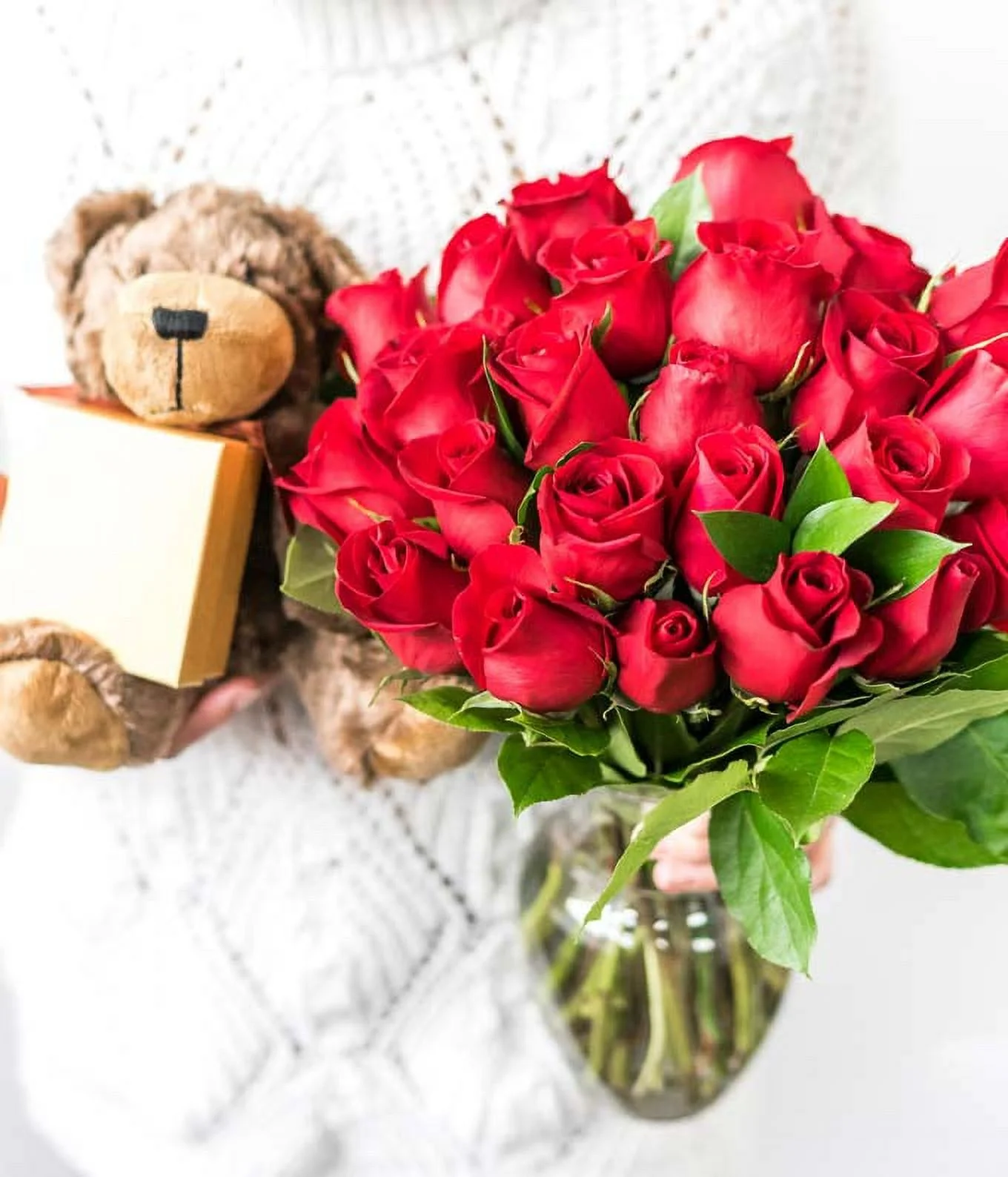 From You Flowers - Two Dozen Premium Long Stem Red Roses with Chocolates & Bear (Fresh Flowers)