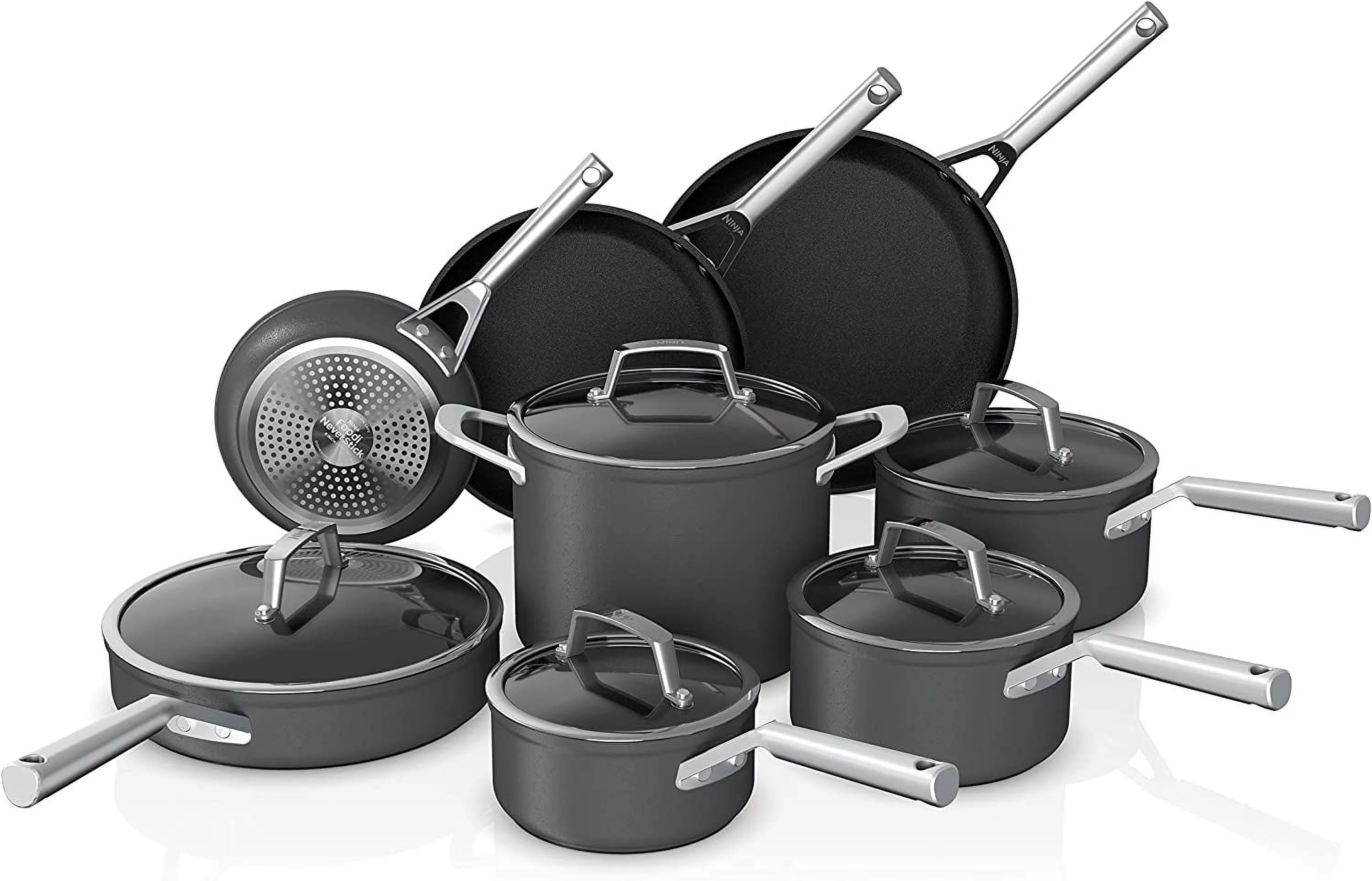 Excellent en C39600 Foodi NeverStick Premium Hard-Anodized 13-Piece Cookware Set  Guaranteed to Never Stick  Nonstick  Durable  Oven Safe to 500°F  Grey