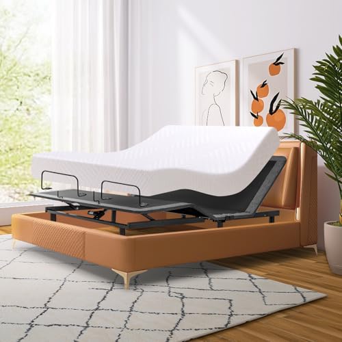 Split King Adjustable Bed Frame with Mattress, 12 Inch Grey Gel Memory Foam Medium-Firm Mattress in Box, Easy Assembly Adjustable Bed Base with Wireless Remote, Smart Electric Bed Frame