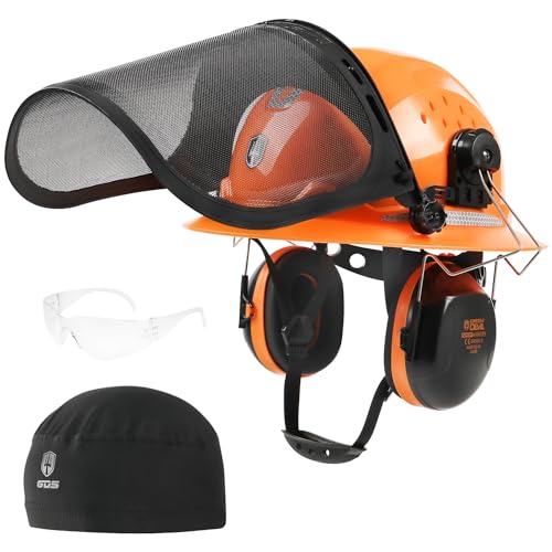 GREEN DEVIL Chinsaw Helmet Full Brim Style Arborist Helmet Ventd Forestry Safety Hard Hat Kit With Face Sheild Hearing Protection Ear Muffs Practical Spectacle Helmets Liner 5 IN 1 ANSI Z89.1 Approved