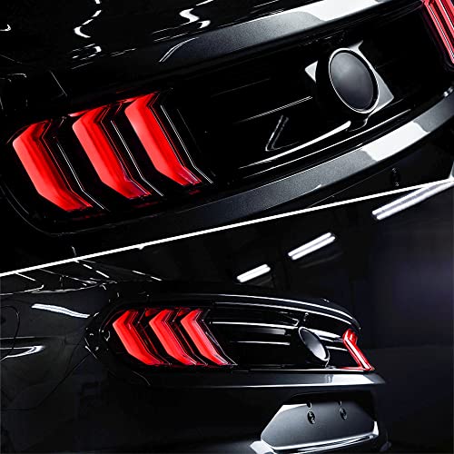 VLAND LED Rear Lights Compatible with Mustang 2015-2023 w/Sequential Amber/Red Turn Signal (5 Lighting Modes Switchable), Transparent Lens Taillight Assembly, Passenger&Driver Sides