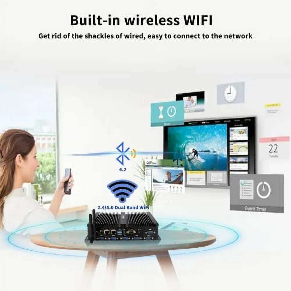 Industrial Mini PC Windows 10, Celeron J4125, 16GB DDR4 RAM 512GB SSD, HD-MI, VGA, 2-Display, Dual RJ45 Lan, 6 COM RS232/485, USB3.0, Wifi AC, BT, SIM slot, Small Industrial Computer, Auto Power On