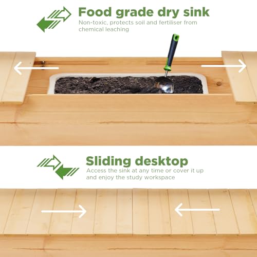 Potting Bench Table, Outdoor Garden Horticulture Wooden Workstation Benches w/Sliding Tabletop/Removable Sink/Storage Shelf