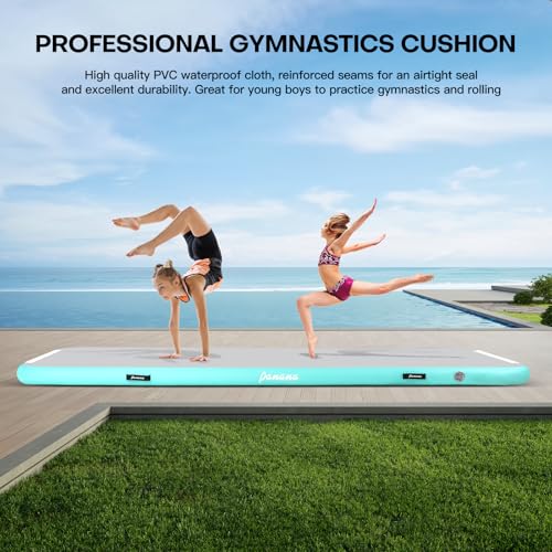 Panana Air Mat, Inflatable Air Gymnastics Mat 10ft Tumble Mats 4 Inch Thickness Air Roller Gymnastics Barrel Back Handspring Trainer/Yoga/Training/Cheerleading/Water Beach Park, Light Green