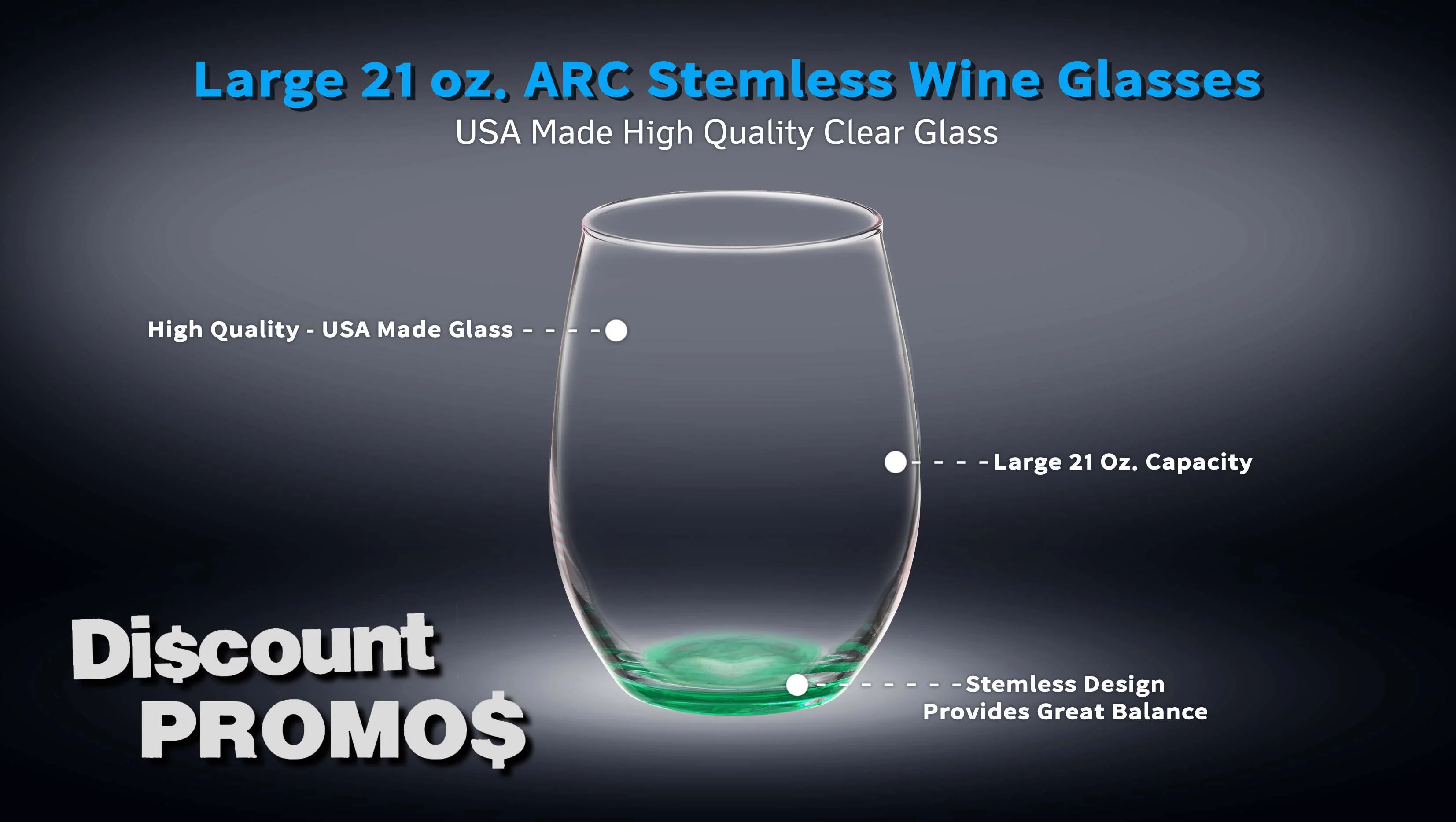 10 ARC Stemless Wine Glasses Set, 21 oz. - Chardonnay, Cabernet, Merlot, Sauvignon - Green