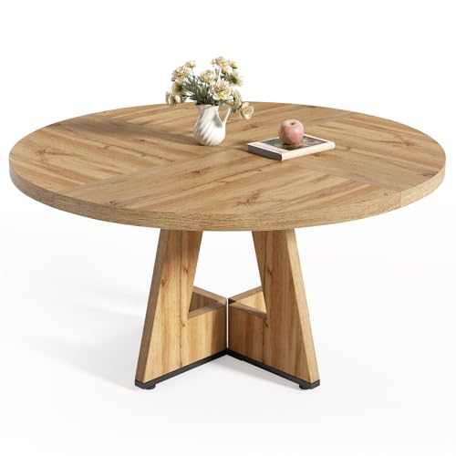LITTLE TREE Round Dining Table for 4-6 People, 47 Inches Dining Room Table with Wooden Pedestal Base, Grey Dinner Tables, Circle Kitchen Tables for Dining Room, Kitchen, Living Room(Table Only)