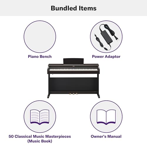 Yamaha Arius, 88-Key Weighted Action Digital Beginner and Intermediate Players, Dynamic Response, Grand Piano Sound, 3-Pedal Unit, Upright Design, Bench Included, Dark Rosewood (YDP105R)