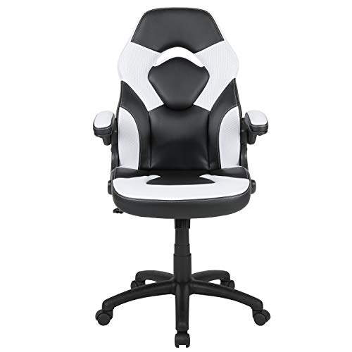 Flash Furniture X10 High-Back LeatherSoft Racing Style Gaming Chair with Flip-Up Arms, Ergonomic Padded Swivel Computer Chair, Blue/Black