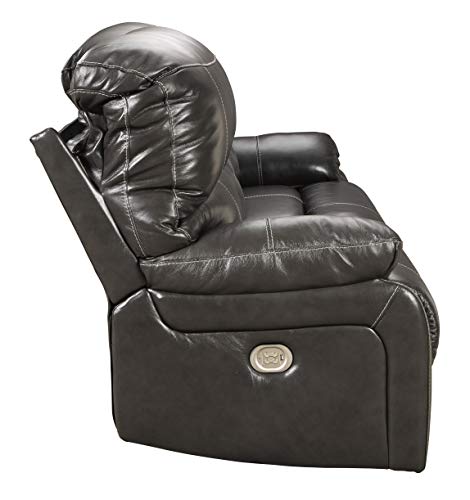 Signature Design by Ashley Jesolo Modern Faux Leather Manual Pull Tab Double Reclining Sofa, Dark Brown