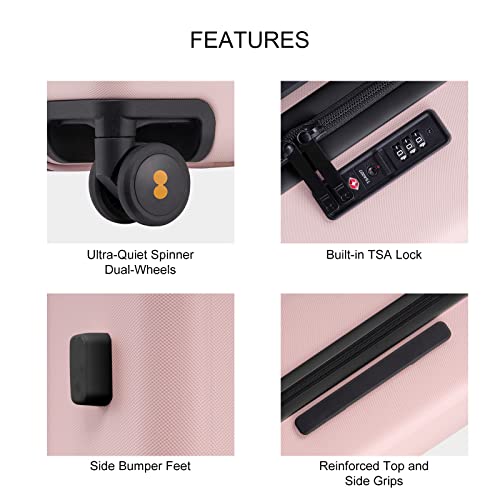 LEVEL8 Hard Shell Carry on Luggage Airline Approved, Carry-on Suitcases with Wheels, Lightweight Luminous Textured Hardside Travel Bag with Tsa Lock, 20 Inch, Black