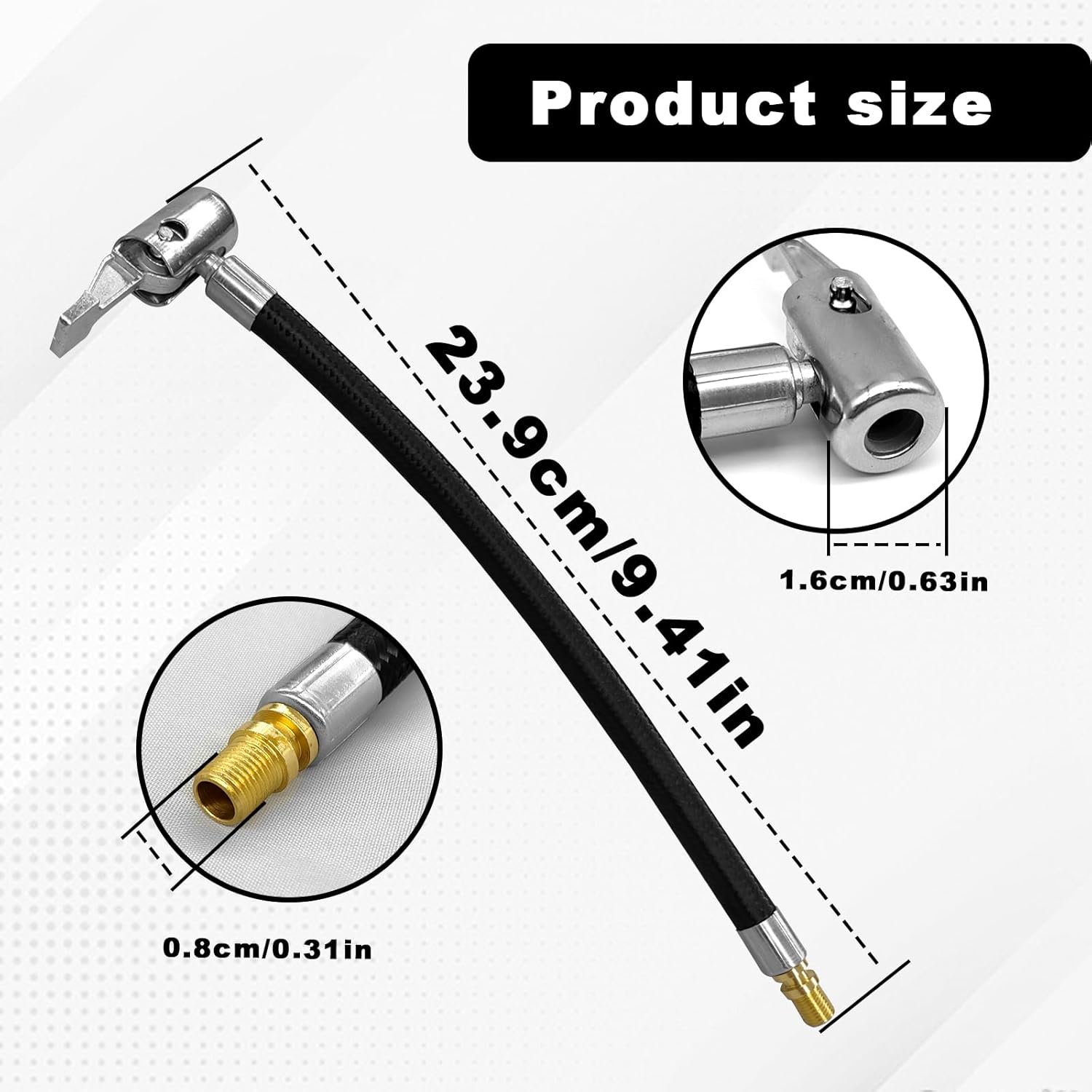 Car Tire Air Inflator Hose Adapter, Rubber Hose and Standard Tire Valve Fine Thread for Twist On Convert to Lock On Connection,Tire Inflator Pump Hose Adapter (9.2inch)