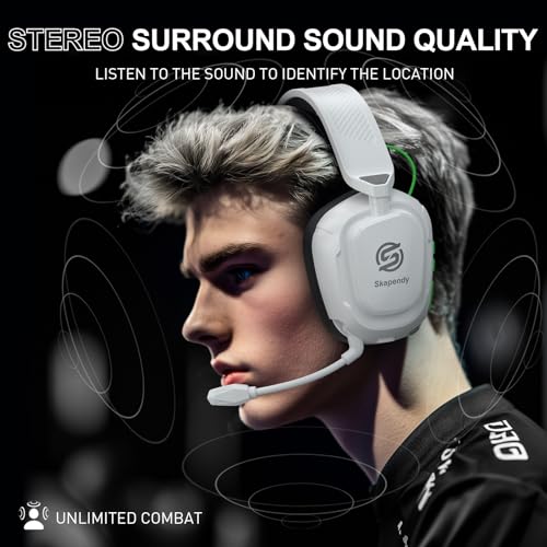 Skapendy VK84 2.4GHz Wireless Gaming Headset for PC Low Latency,50+Hr Battery Bluetooth Gaming Headphones with Noise Canceling Mic, Stereo Sound Headset for Switch, Black White