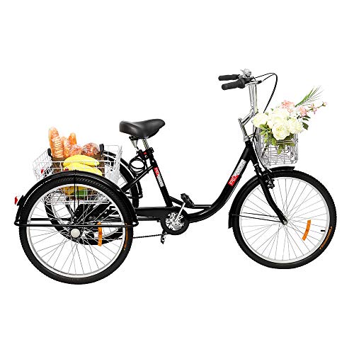 PEXMOR Adult Tricycle 7 Speed, 24/26 Inch 3 Wheel Bikes Tricycle for Adults, Adult Trike for Women/Men/Seniors, Three Wheel Cruiser Bike w/Folding Front & Rear Basket for Shopping/Recreation/Picnic