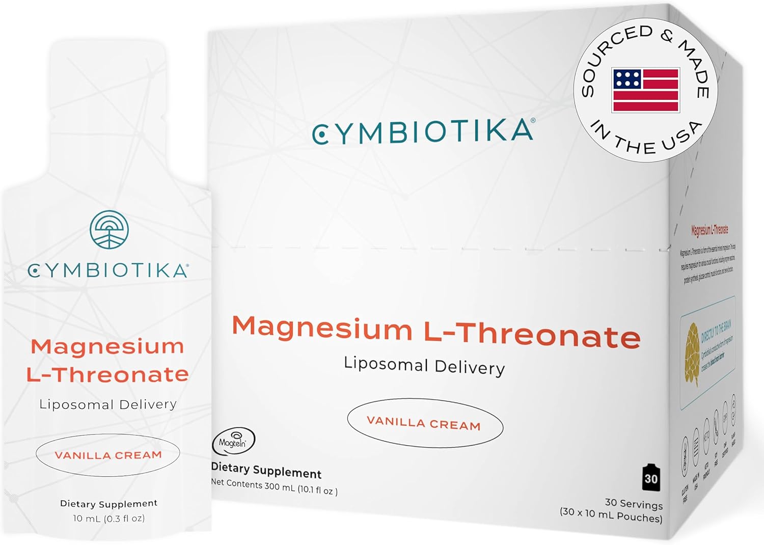 CYMBIOTIKA Magnesium L-Threonate 1300mg, Liposomal Delivery, Focus Memory Brain Support, Magnesium Supplement for Sleep, High Absorption, Keto, Vegan, Gluten Free, Vanilla Creme, 30 Day Supply