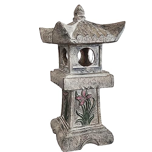 23.6’’High Asian Orchid Pagoda Statue Solar-Powered LED Light Miniature Tower Lantern Garden Decoration Figurines Solar Lamp Outdoor Japanese Decoration Zen Courtyard Landscape