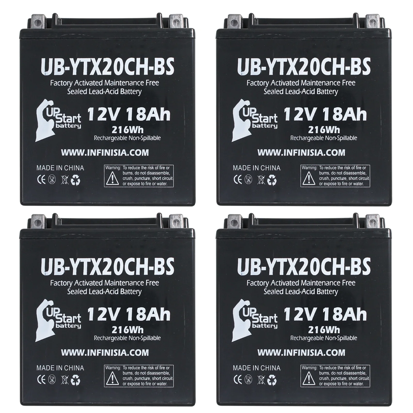 4-Pack UB-YTX20CH-BS Battery Replacement for 2006 Suzuki LT-A700X King Quad 700 CC ATV - Factory Activated, Maintenance Free, Motorcycle Battery - 12V, 18AH, UpStart Battery Brand