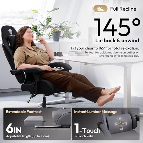 Dowinx Gaming Chair Fabric with Pocket Spring Cushion, Massage Game Chair Cloth with Headrest, Ergonomic Computer Chair with Footrest 290LBS, Black Green