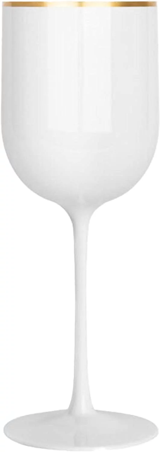 (30 PACK) EcoQuality Plastic White Wine Glasses with Gold Rim - 12 oz Wine Glass with Stem, Disposable Shatterproof Wine Goblets, Reusable, Elegant Drink Cups Tumbler for Weddings, Party, Receptions