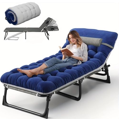 Portable Camping Cot for Adults with Removable Mattress, Double Layer 1200D 330lb Foading Cot, Heavy Duty Camping Bed with Pillow, 4-Position Reclining for Guest Sleeping (Gray)