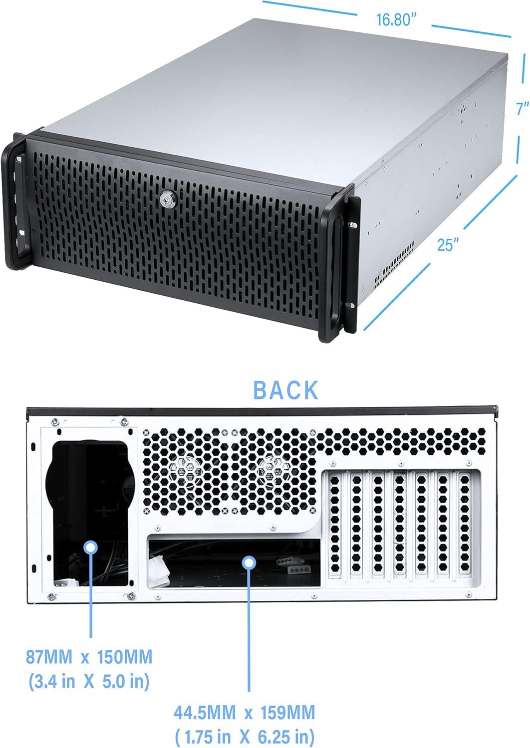 Rosewill 4U Server Chassis 11 Bay Server Case 8X 3.5 + 3X 5.25 HDD, E-ATX, Rackmount Server Case, Include Front 5X 120mm Fans Rear 2X 80mm Fans Metal Rack Mount Computer Case 25 Deep, RSV-L4000U