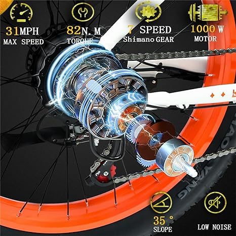 Dakeya Da08 Electric Bike for AdultsTerrains,1000W Brushless Motor EBike,48V 15AH Removable Battery,UP to 50 Miles,26