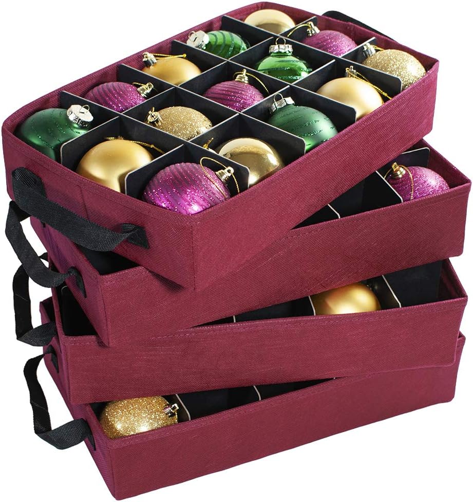 612 Vermont Christmas Ornament Storage Box with Adjustable Acid-Free Dividers, 4 Removable Trays with Handles, 16.25 Inch x 10 Inch x 13 Inch, Holds 60-3 Inch Ornaments