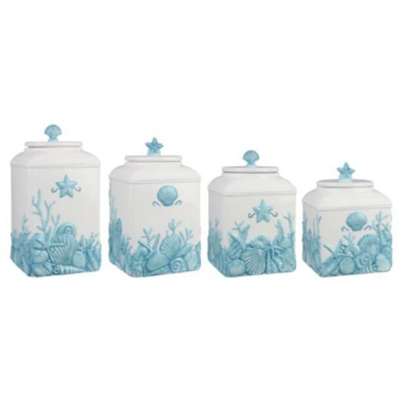 Youngs 60321 Ceramic Blue Lagoon Nautical Canister Set - 4 Piece