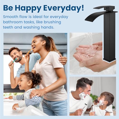 Airuida Brushed Gold Tall Waterfall Bathroom Vessel Sink Faucet Modern Bathroom Vanity Faucet Single Handle Single Hole Farmhouse Bar Mixer Tap Washbasin Faucet Deck Mount