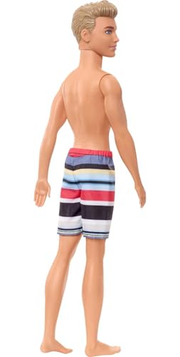Barbie Ken Fashion Doll, Beach-Themed Wearing Striped Swimsuit