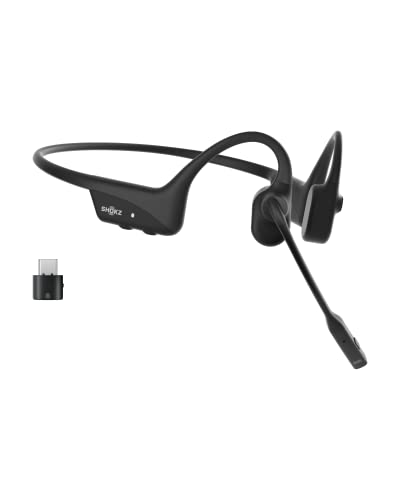 SHOKZ OpenComm2 UC - Bone Conduction Bluetooth Stereo Computer Headset with Boom Mic - USB-C Compatible with PC and Mac - Zoom Certified, with Bookmark
