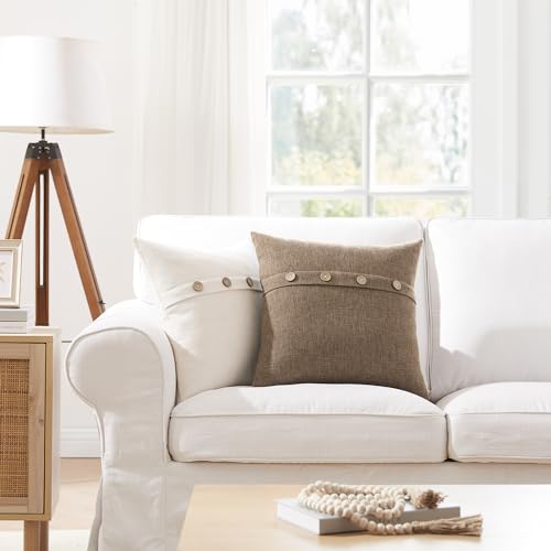 Meekio Set of 2 Cool Grey Pillow Covers 18 x 18 Inches Farmhouse Pillow Covers with Coconut Buttons for Sofa Couch Living Room Bedroom Farmhouse Décor for The Home