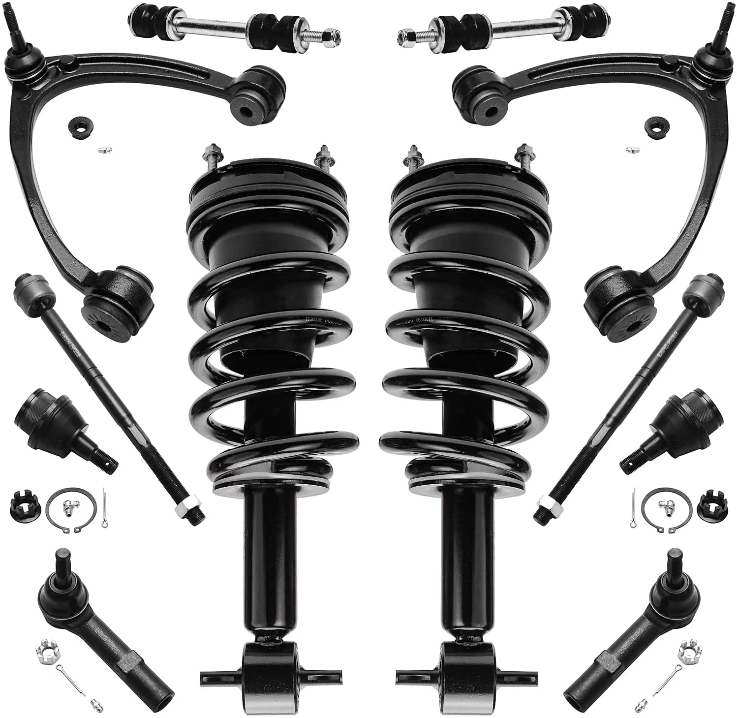 Detroit Axle - Front 12pc Kit for 2007-2013 Suburban Silverado Sierra Yukon XL 1500 Avalanche 2 Upper Control Arms w/Ball Joints 2 Lower Ball Joints 2 Struts Replacement 2 Sway Bars 4 Tie Rod Ends