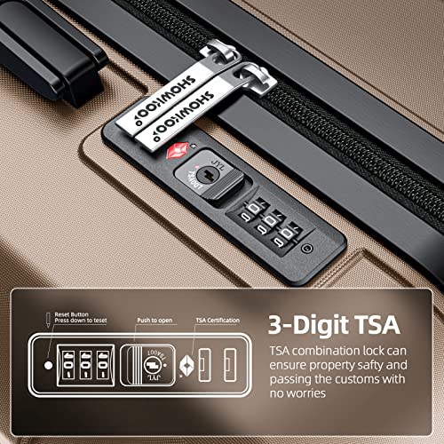 SHOWKOO Luggage Sets Expandable PC+ABS Durable Suitcase Double Wheels TSA Lock Black