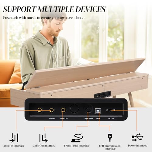 Ktaxon Weighted Digital Piano 88 Keys Home Electric Keyboard Desk & Vanity Desk Piano with Acoustic Piano Sound, 3-Pedal Unit, Headphone Bluetooth Connection (Natural)