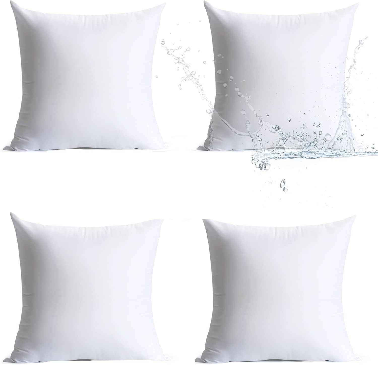 18 x 18 Pillow Inserts Outdoor, Pack of 4 Water Resistant Hypoallergenic Square Decorative Throw Pillow Cushion Stuffer Forms Couch Sham - 18 x 18 inches