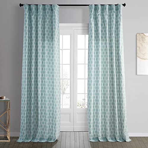 HPD Half Price Drapes Modern Geometric Printed Curtains 84 Inches Long Luxury Cotton Curtains (1 Panel) Room Darkening Window Curtains for Bedroom & Living Room, 50W x 84L, Honeycomb Aqua
