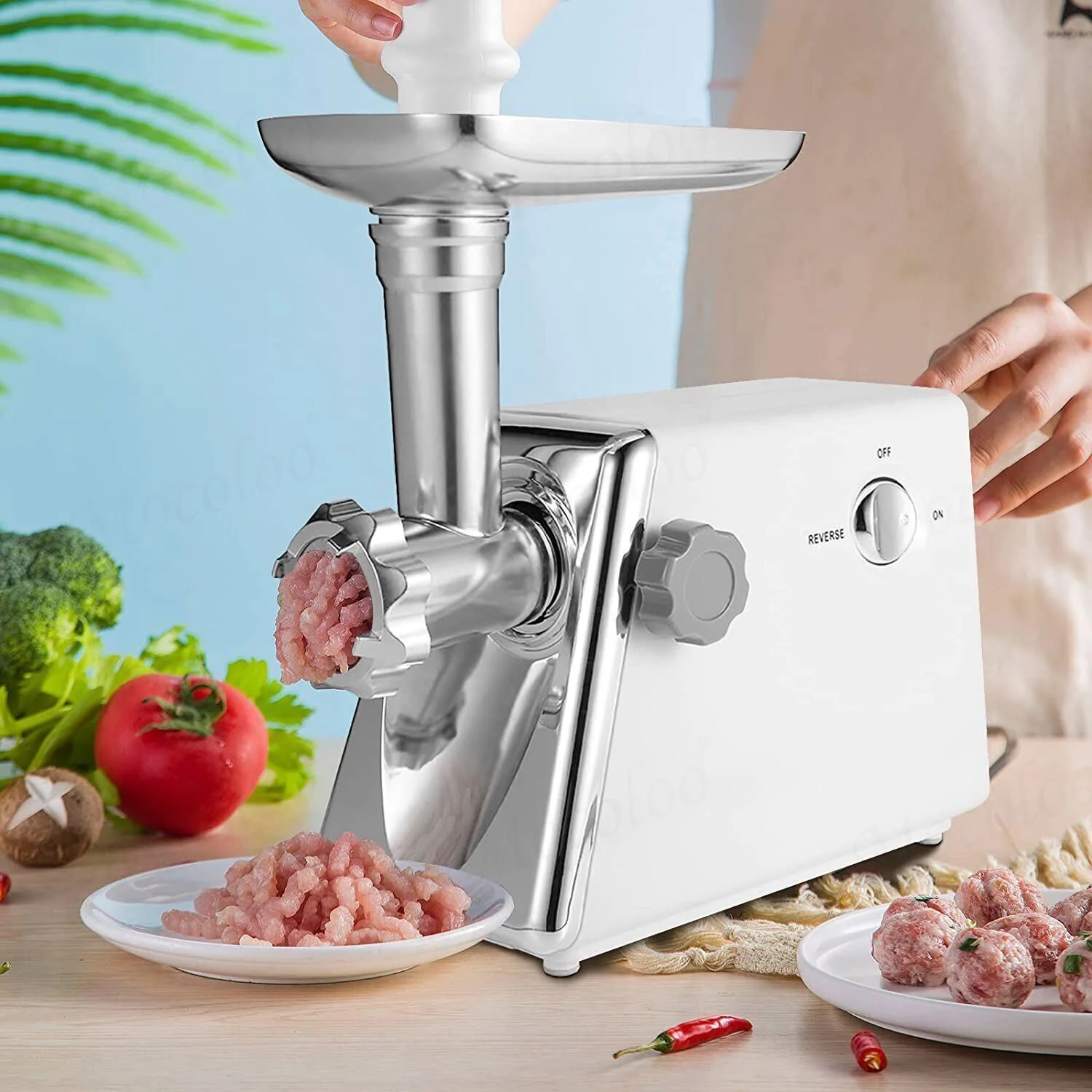 Mocoloo Electric Meat Grinder - Heavy Duty, White