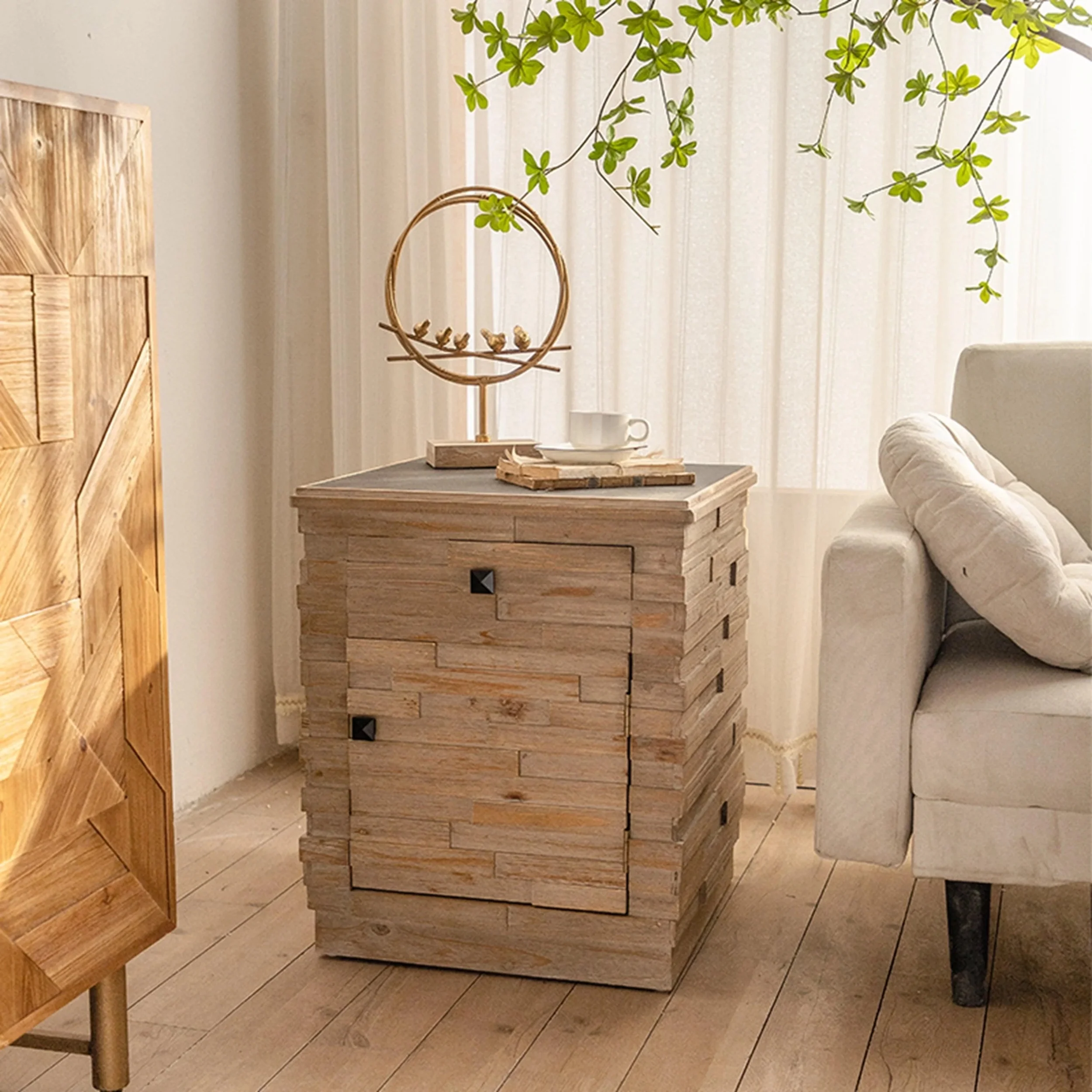 Supfirm 19.69 Retro Fashion Splicing Design Side Cabinet Coffee Table, for Living Room,Office,and Dining Room