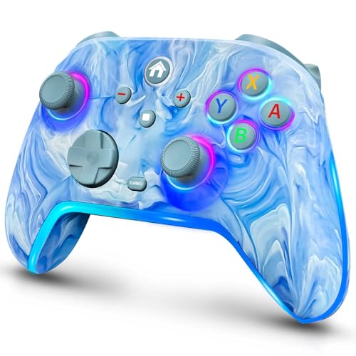Wireless Pro Controller for Switch/OLED/Lite - 1200mAh Rechargeable Switch Turbo Controller with 10 RGB Led Light, Programmable, Wake Up - Wireless iOS Android Remote Gamepad, Wired PC Game Joystick