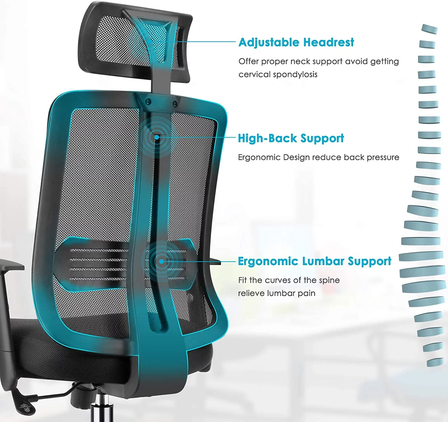 NewGen Ergonomic High Back Office Chair with Adjustable Arms, Headrest Support, S-Shaped Back, 3.2